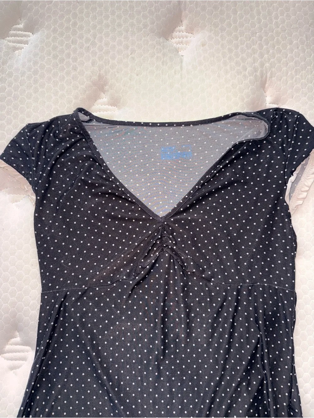 166. Black Polka Dot V-Neck Women's Top